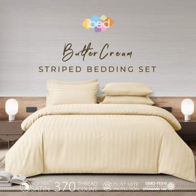 ibed ชุดผ้าปูที่นอนครบเซ็ท Softex Satin (ลายริ้ว) Butter Cream 3.5 ฟุต,5 ฟุต,6 ฟุต - STRIPED COLLECTION