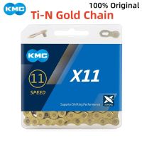 KMC โซ่ X12 X10 X11 X9 X8จักรยานเสือหมอบทอง Ti-N ห่วงโซ่จักรยาน MTB โซ่116L 118L 126L 12 11 10 9 8สปีดพร้อมขั้วต่อปุ่มวิเศษ