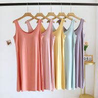 Soft Modal Night Gown สำหรับผู้หญิงเซ็กซี่ Nightgown ชุดชั้นในฤดูร้อนใหม่แขนกุดหน้าอก Pad Nightdress Home Nightwear