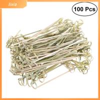 LIXIA 100pcs ครัวเรือน เครื่องมือบาร์ คิทเช่น แอนด์ บาร์ ค็อกเทลคัดสรร ปมไม้ไผ่ ติด ส้อมจิ้มผลไม้