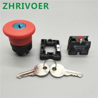 22mm  40mm XB2-ES142C Mushroom Head Emergency Stop Push Button Switch with Key 10A/600V