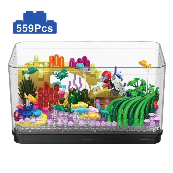 creative-micro-aquarium-fish-tank-marine-museum-รุ่น-building-blocks-ตกแต่งบ้าน-fishbowl-light-อิฐของเล่นเด็ก-gifts