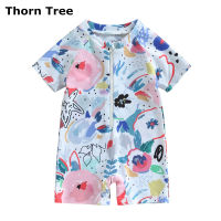 Thorn Tree ชุดว่ายน้ำเด็กผู้หญิง Rash Guard ชุดว่ายน้ำ Playsuits พิมพ์ลายซิปแขนสั้นชุดว่ายน้ำป้องกันแสงแดด 0-3Y