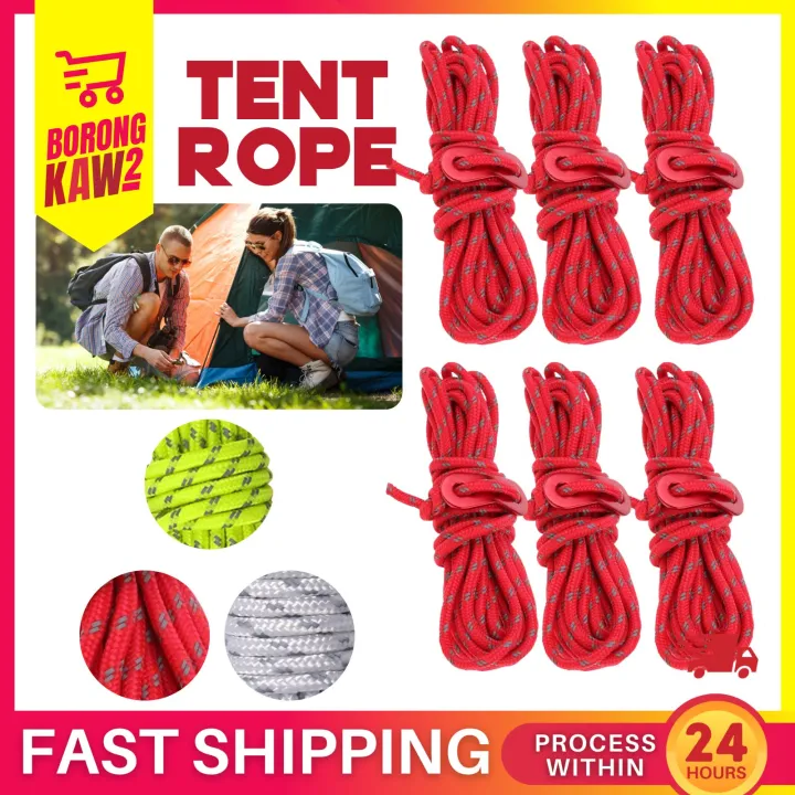 6Pcs Tent Guy Line Ropes Reflective Cord Tent Guide Nylon Rope Paracord