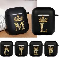 Diamond Crown Letter Airpods Case for AirPods Pro2 3 2 1 Pro Black Wireless Bluetooth Earphone Box Cute A-z Cover Wireless Earbud Cases