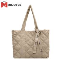 MOJOYCE Women Checkered Nylon Shoulder Bag Handbag Retro Solid Color Large Shopping Bags