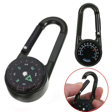 Portable 3 in 1 Multifunctional Hiking Metal Carabiner Mini Compass +  Thermometer + Keychain DEL