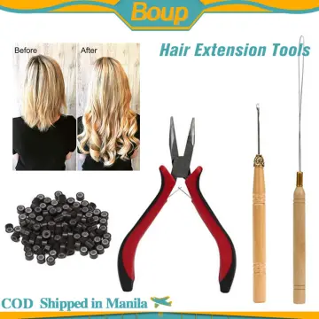 10Pcs Hair Extension Loop Threader Hook Tool and Bead Tool Black