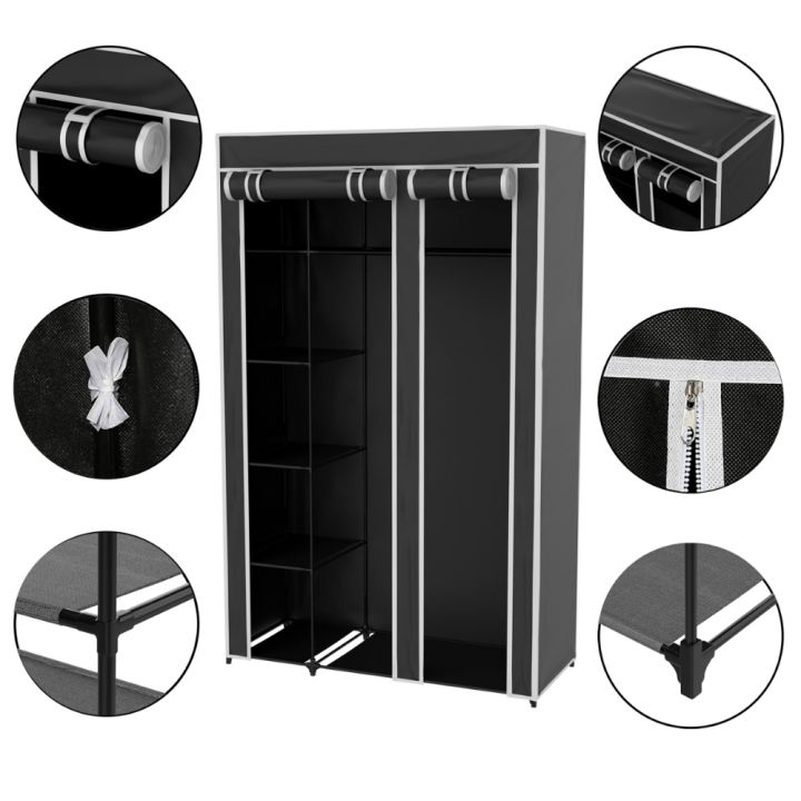 clothing-rack-stand-floor-hanger-storage-modern-simple-clothes-storage-home-freestanding-portable-closet-5-shelves-dust-cover