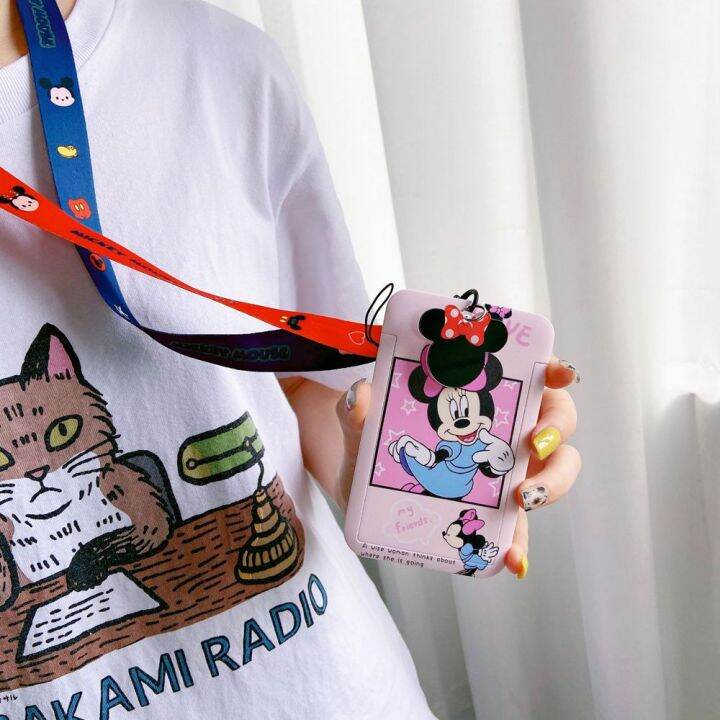 pingchuishop-สาวๆมิกกี้เครดิตไอดีการ์ดฮีโร่แบบพกพามีสายคล้องบัตรธนบัตรที่ใส่บัตรการ์ตูนเคสบัตร-sampul-kartu-รถบัส