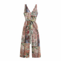 EOICIOI Summer Za  Sleeveless Print Female Jumpsuit Wide Leg Overalls Women Elegant Long Jumpsuits Chic Belt Woman Playsuit