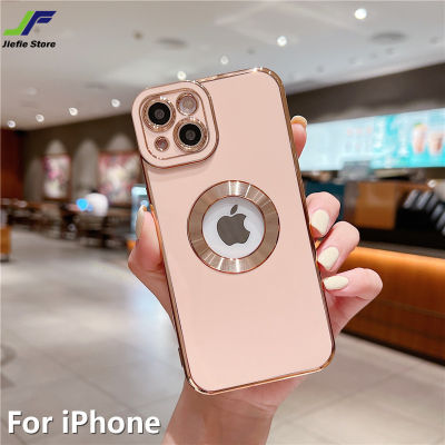 JieFie สำหรับ iPhone 14 Pro Max 13 Pro Max 12 Pro Max 11 Pro Max 7 8 7 Plus 8 Plus X XS XR XS Max Luxury Electroplated TPU เคสโทรศัพท์ Hollow Out รูรับแสงแสดงโลโก้ฝาหลัง