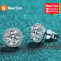 NeeTim Moissanite ต่างหูสตั๊ดสำหรับผู้หญิง S925เงินสเตอร์ลิงทองคำขาวชุบเพชรต่างหูหูกระดุมแต่งงานเครื่องประดับ Fine