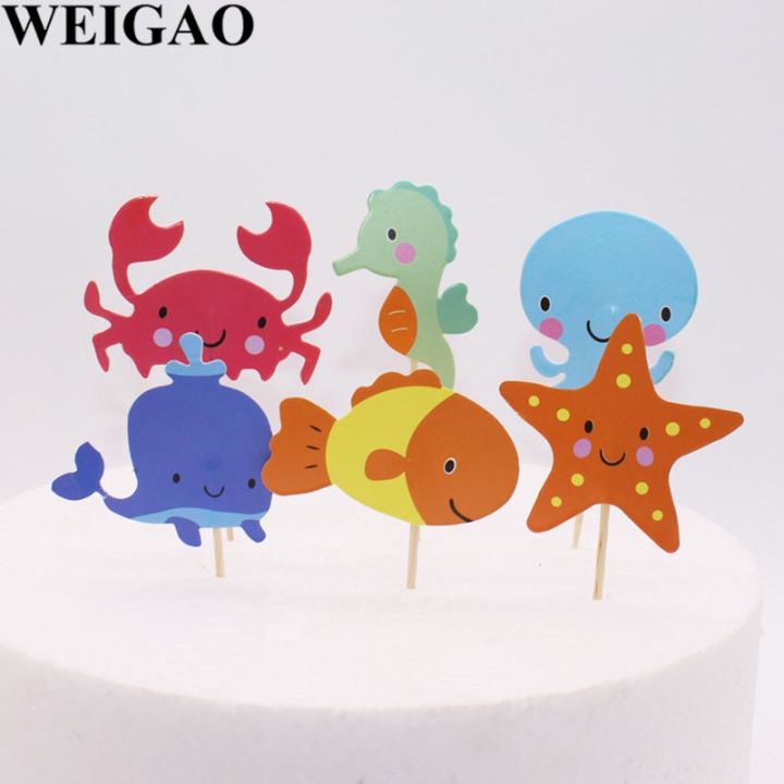 cw-weigao-24pcs-birthday-toppers-sea-star-crab-flags-baby-shower-theme-decoration-supplies