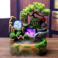 Resin Rockery Flowing Water Fountain Lucky Feng Shui Wheel Office Desktop Ornaments Home Decoration Accessories Living Room