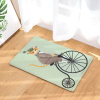 40*60cm Cute Cat Pattern Anti-Slip Carpet Door Mat Cats Ride Bicycle Doormat Outdoor Kitchen Living Room Floor Mat Rug