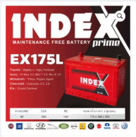 INDEX BATTERY รุ่น(EX175L) 75D31L ใช้กับรถ	Toyota : Mighty-x, Vigo, Fortuner Isuzu : D-Max 3.0, MU-7 3.0, Mu-X 3.0 Mitsubishi : Triton, Pajero Sport Chevrolet : Colorada 2.5, 2.8 Kia : Grand Carnival