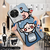 เคส PMP สำหรับ Tecno Camon 20 Camon 20 Pro Itel S23 (แหวนใส่นิ้ว + สายคล้อง) เคสโทรศัพท์ลายการ์ตูนน่ารักรูปหมีลูกพีชเคสมือถือยางซิลิโคนนิ่มกันกระแทกปลอกโทรศัพท์ป้องกัน TPU