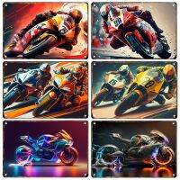 【HOT】✻ Motorcycle Metal Signage Tin Painting Racing Poster Room Wall Mural