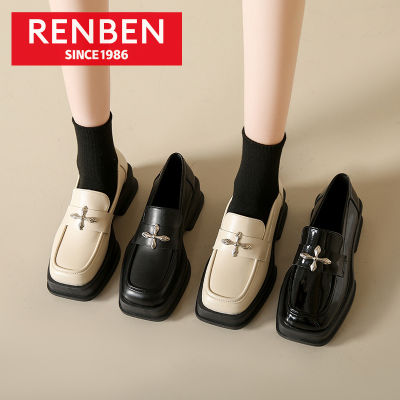 RENBEN รองเท้าผู้หญิงเทรนด์ใหม่,รองเท้ารองเท้าหนังขนาดเล็กหวานสไตล์อังกฤษเข้าได้กับทุกชุดรองเท้าหนังขนาดเล็ก