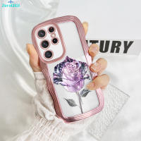 เคสโทรศัพท์ ZeroQiQi สำหรับ Samsung Galaxy S21 5G S21 FE 5G S21อัลตร้า5G S22 5G S22พิเศษ5G ดอกไม้สีม่วงกุหลาบเคสโทรศัพท์มีลายหยักซิลิโคนชุบเคสโทรศัพท์กรอบป้องกันกล้องเต็มรูปแบบ