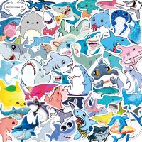 [COD] 50 cartoon shark stickers cute childrens water cup notebook waterproof decorative hand account
