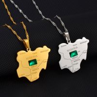 ZZOOI Anniyo Nigeria Map With Green Stone Pendant Necklaces Silver Color/Gold Color Nigerian Maps Jewelry Patriotic  #206921