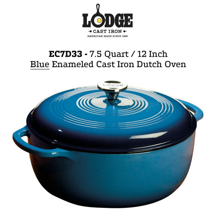 EC7D33 Lodge 7.5 Quart / 11.5" Blue Enameled Cast Iron Dutch Oven