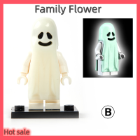 Family Flower Flash Sale ชุดฮาโลวีนอาคารบล็อกเรืองแสงยิ้มผีรูปแบบการกระทำตัวเลข