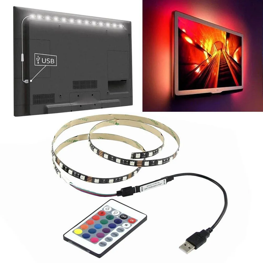 5V 5050 60SMD USB LED STRIP LIGHTS TV BACK RGB COLOUR CHANGING REMOTE CONTROL SP