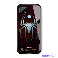 UCUC เคสโทรศัพท์เคสสำหรับ Realme C21ปลอก RealmiC21 Marvel เคสมือถือ เคสโทรศัพท์ เคสชายปลอก Superhero เคสมือถือ เคสโทรศัพท์ เคส Man Spider-Man Spider Logo กันกระแทก Soft Edge กระจกเทมเปอร์ฝาหลังปลอก