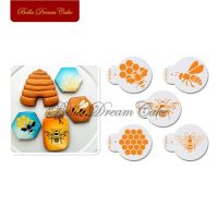 5ชิ้น/เซ็ต Honeybeehoneycomb แม่แบบลายฉลุคุกกี้ลายฉลุกาแฟเค้กอุปกรณ์อบขนมเครื่องมือตกแต่ง