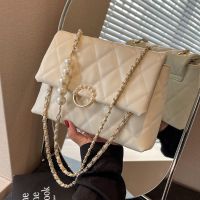 High-end small bag women 2023 new solid color exquisite rhombus embroidery thread pearl exquisite fashion all-match small square bag 【APR】