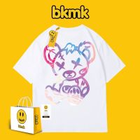 ﹍ Bkmk เสื้อยืดแขนสั้น ผ้าฝ้าย ทรงหลวม ลายหมีหน้ายิ้ม สไตล์ฮิปฮอป แฟชั่นฤดูร้อน สําหรับคู่รัก