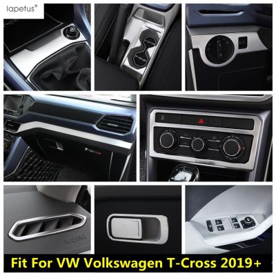 ที่เปลี่ยนเกียร์แบบช่องระบายอากาศเครื่องปรับอากาศอากาศหลอดไฟหน้าฝาครอบสแตนเลสอุปกรณ์เสริมสำหรับ VW Volkswagen T-Cross เสาข้าม2019-2023