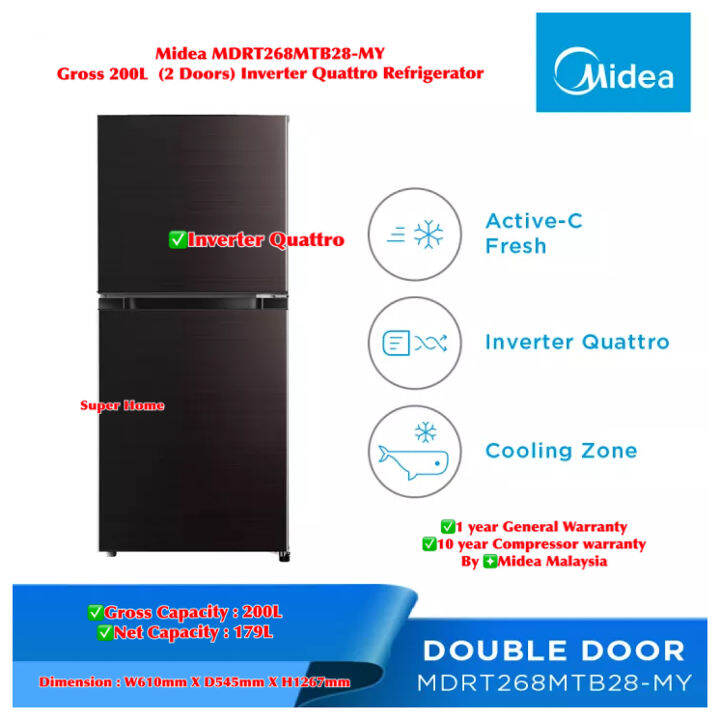 Midea Inverter Quattro Refrigerator MDRT268MTB28-MY 2 Door Inverter ...