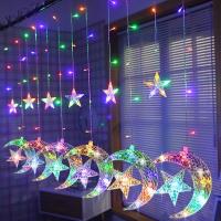 ∏✒ 4M 138 LED Star Moon Curtain String Lights 8 Modes Decorations for EidRamadanHalloweenChristmasWeddingPartyHomeInoorOuddoorGardenBalcony