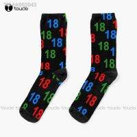 ❍✟ Colorful Number Pattern 18 Birthday 18 Give 18 Socks Mens Athletic Socks Personalized Custom Unisex Adult Teen Youth Socks