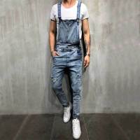 Slim-fit Ripped Denim Jumpsuit Mens Brand Cotton Denim Overalls Mens Straight Cool Street Hip-hop Denim Jumpsuit Pants Men