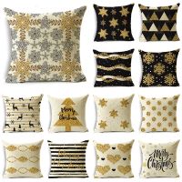 Simple Black and White Christmas Themed Pillow Cover Christmas Elements Print Home Decor Cushion Cover 40*40cm/45*45cm