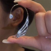 2023 New Korean Angel Wing Rhinestone Earrings Shiny Drill Arc Ear Hanging Clip Earrings for Women Unusual Ear Cuff