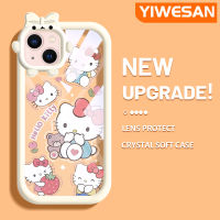 YIWESAN เคสสำหรับ iPhone 13 iPhone 13 Pro iPhone 13 Pro iPhone 13 Pro Max เคสการ์ตูนน่ารักลาย Hello Kitty แฟชั่นใหม่เคสโทรศัพท์โปร่งใสกันกระแทกน่ารักป้องกันเลนส์กล้องปิศาจน้อยซิลิโคนนิ่ม