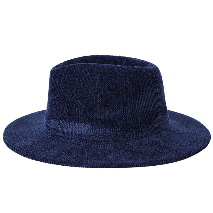 chenille-หมวกสักหลาดสีล้วนวัสดุหนาแจ๊สหมวกสักหลาดสีกรมท่าแจ๊สหมวกฤดูหนาวใหม่ขายส่ง