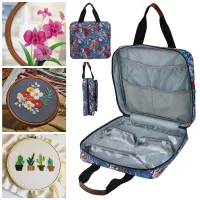 Embroidery Bag with Multiple Pockets Organizer Multifunctional Accs Cross Stitch Embroidery Supplies Carry Case for String Hoops