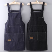 Denim thickened apron, pure cotton mesh red restaurant kitchen, breathable, wear-resistant, and color resistant adult apron VV1M