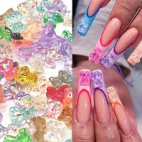 10/50Pcs/Bag Bear Nail Art Accessories Mixed Size Aurora Crystal Glue Resin Kawaii Bear 3D Fashion for DIY Manicure Decoration