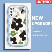 เคส JIUMOO สำหรับ Xiaomi POCO M3 Pro 4G M3 Pro 5G Redmi Note 10 5G Note 10T เคสแฟชั่นลายการ์ตูนสีดำดอกไม้สีดำน่ารักขอบเคสโทรศัพท์แบบใสกล่องกันกระแทกป้องกันเลนส์กล้องซิลิโคนเคสนิ่มโปร่งใส