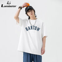 Lansboter เสื้อยืดแขนสั้นรอบคอหลวมใหม่เสื้อยืดการพิมพ์จดหมายแบบไม่เป็นทางการ