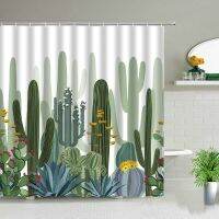 Cactus Bath Curtain พืชสีเขียวดอกไม้ภูมิทัศน์ห้องน้ำตกแต่งผ้าม่านผ้าโพลีเอสเตอร์กันน้ำอุปกรณ์อาบน้ำ 180 * 180 ซม