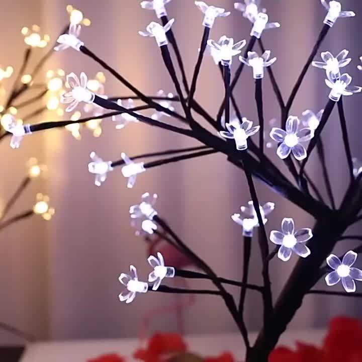 Lampu meja hiasan LED Cherry Blossom Tree Night Lights Nordic Crystal ...